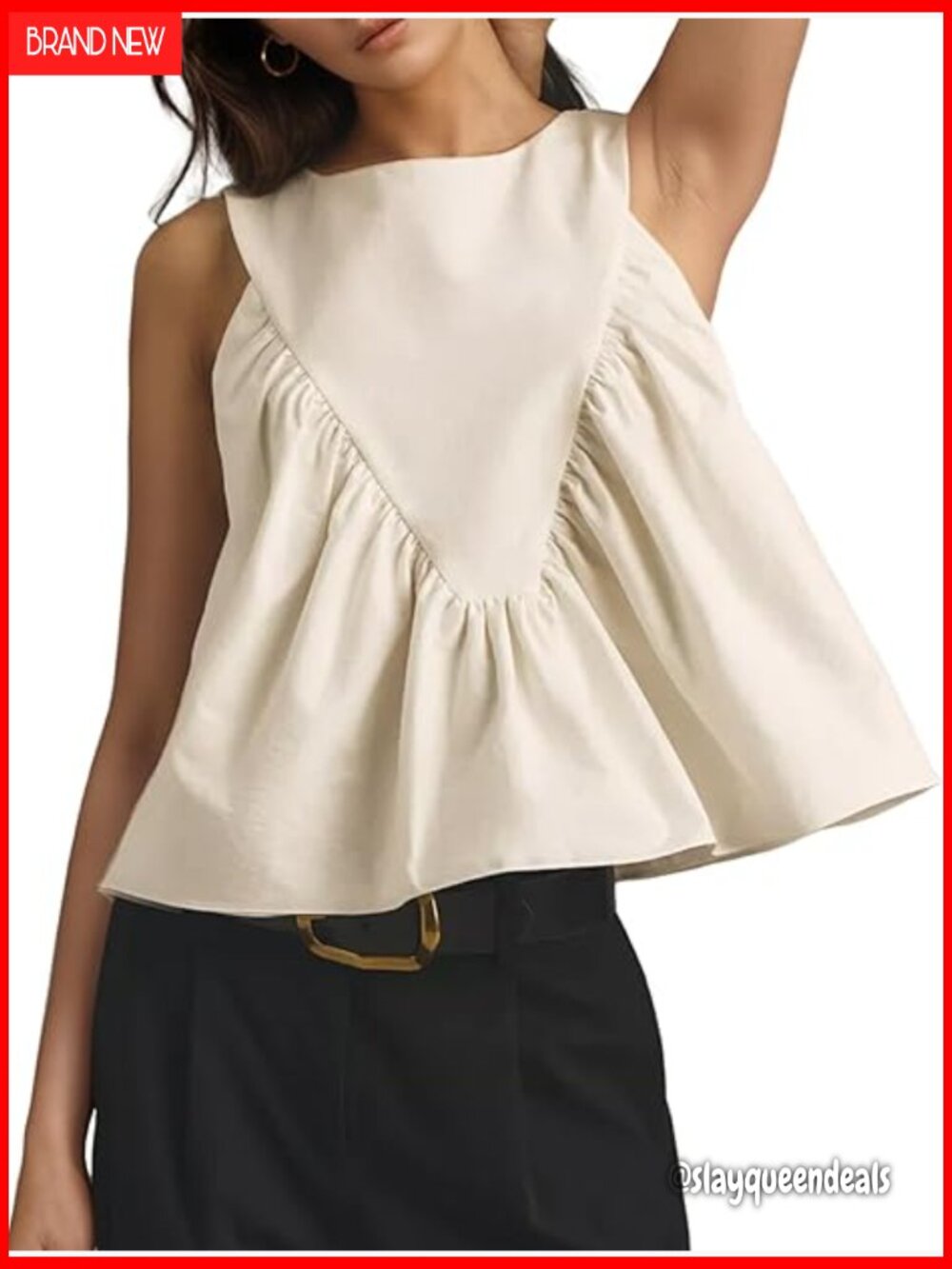 Peplum Tank Top Shirred Swing Sleeveless Blouse Loose Fit